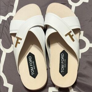 Tom Ford White Preston Leather Crisscross Sandal